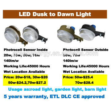 ETL DLC CE led dusk to dawn light sensor 20w 30w 50w 70w photocell sensor inside and outside